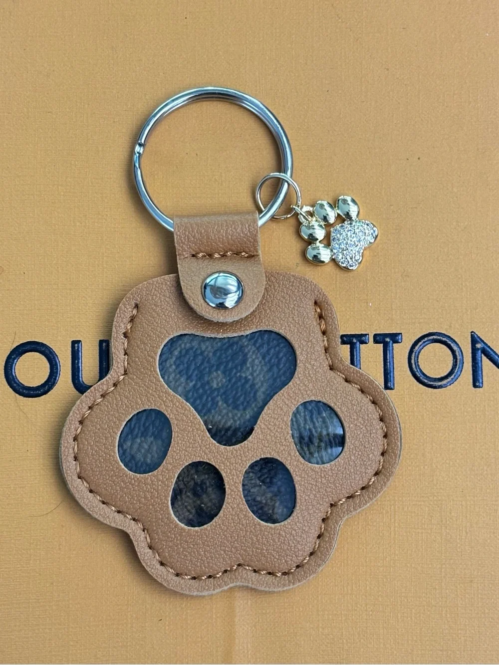 Louis Vuitton Monogram Tan Dog Paw Key Chain 3.75 inches